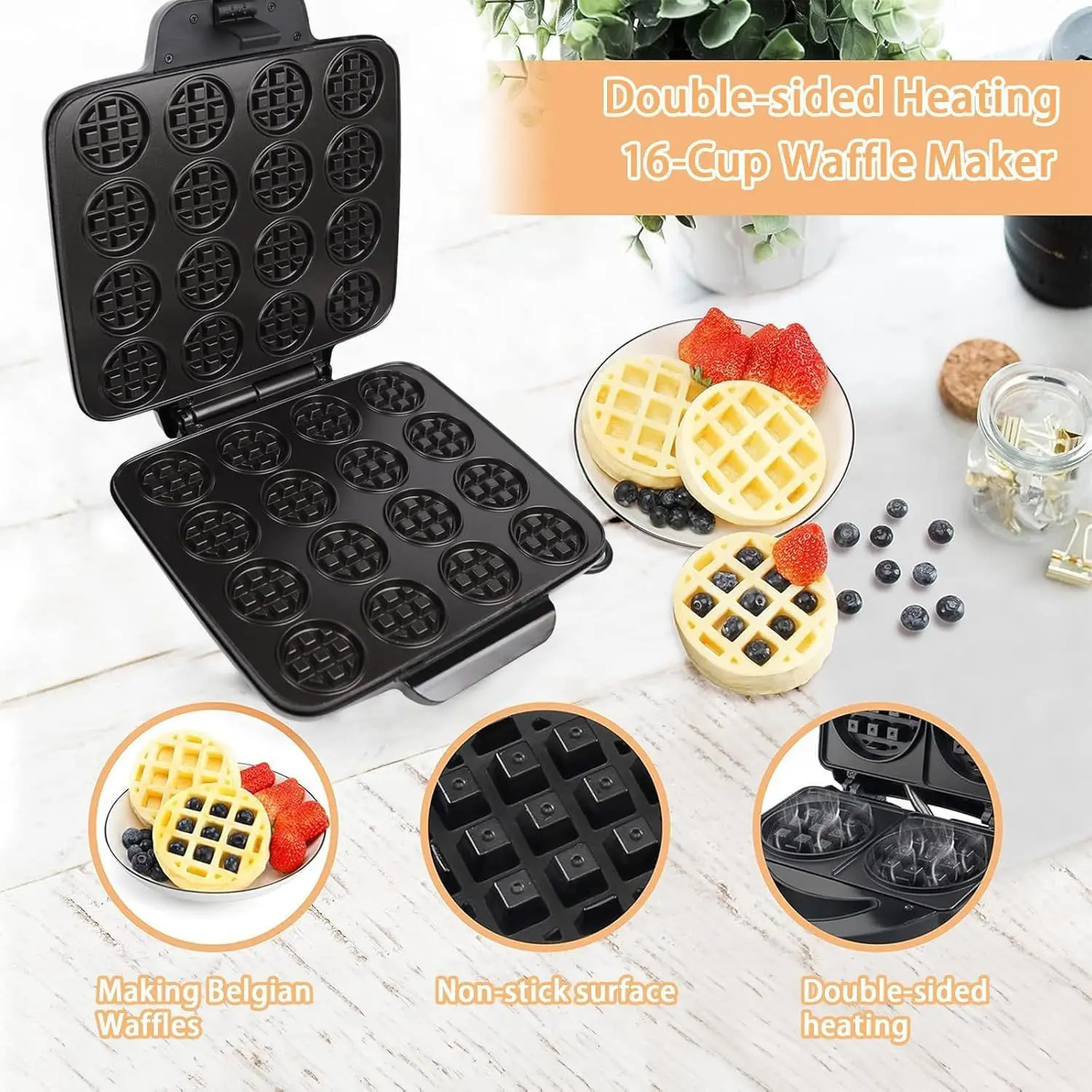 16-Hole Waffle Maker, Quick He - Mini Waffle Maker Machine recension och pris